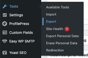 export data wordpress