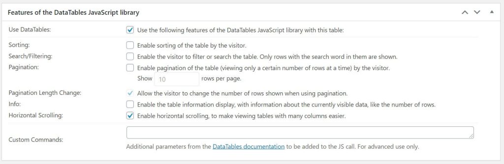 tablepress datatables
